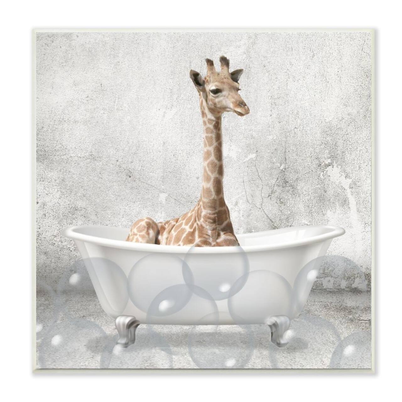 Stupell Industries Baby Giraffe Bath Time Cute Animal Wall Plaque